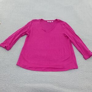 Chicos Top Womens 2 US Large Pink Long Sleeve Linen V Neck Casual